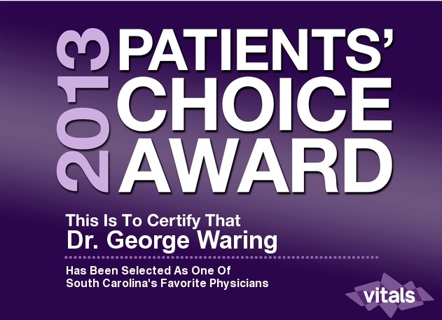 2013 patients' choice award awarded to Dr. George Waring